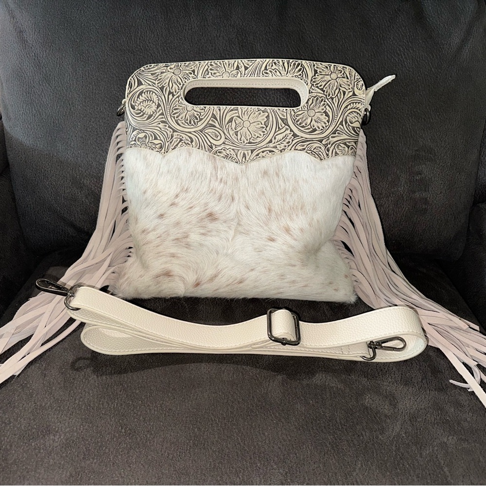 •SOLD• Cowhide Tooled with Fringe crossbody